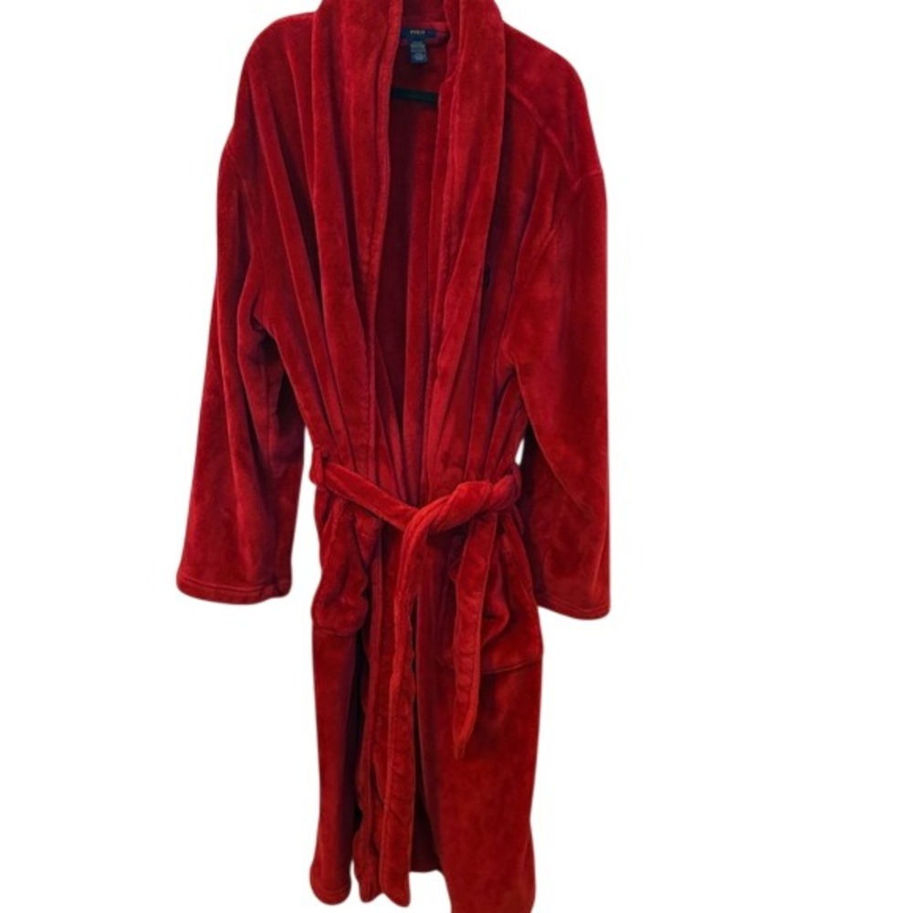 Polo Ralph Lauren Mens Red Plush Fleece Robe Shawl Collar L/XL